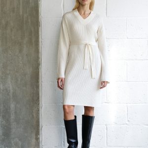 Knit Long Sleeve Belted Dress
