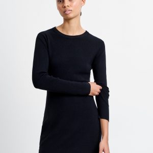Knit Scallop Hem Long Sleeve Dress