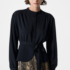 Long Sleeve Waist Tie Shirt