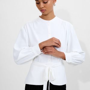 Long Sleeve Waist Tie Shirt