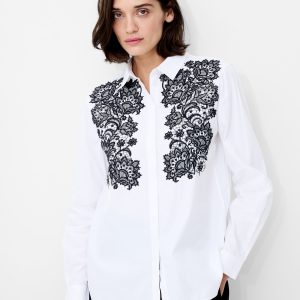 Contrast Floral Embroidered Shirt