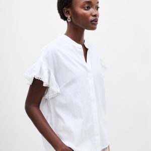 Cotton Half Placket Trim Detail Shirt