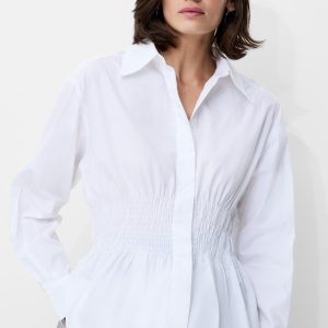 Cotton Smocked Button Down Shirt