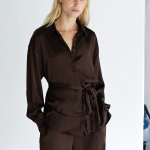 Satin Tie Belt Shirt