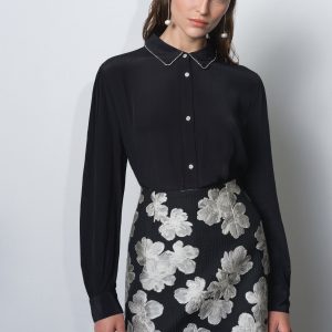 Eco Crepe Diamante Collar Long Sleeve Shirt