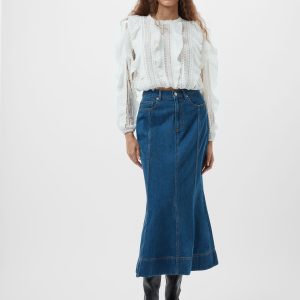Denim Flare Midi Skirt