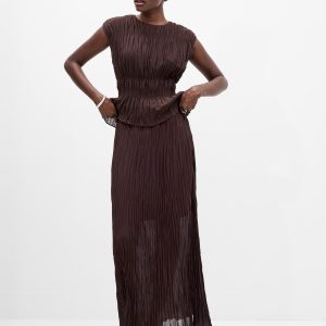 Pleated Overlay Maxi Skirt