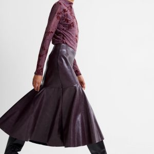 PU Fluted Midi Skirt