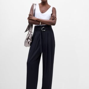 Tailored D-Ring Belted Wide Leg Trousers