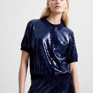 Knit Sequin Short Sleeve Shirt