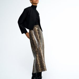 Snakeskin PU Midi Skirt