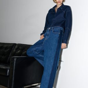 Denim Side Panel Wide Leg Jeans
