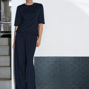 Jersey Pinstripe Wide Leg Trousers